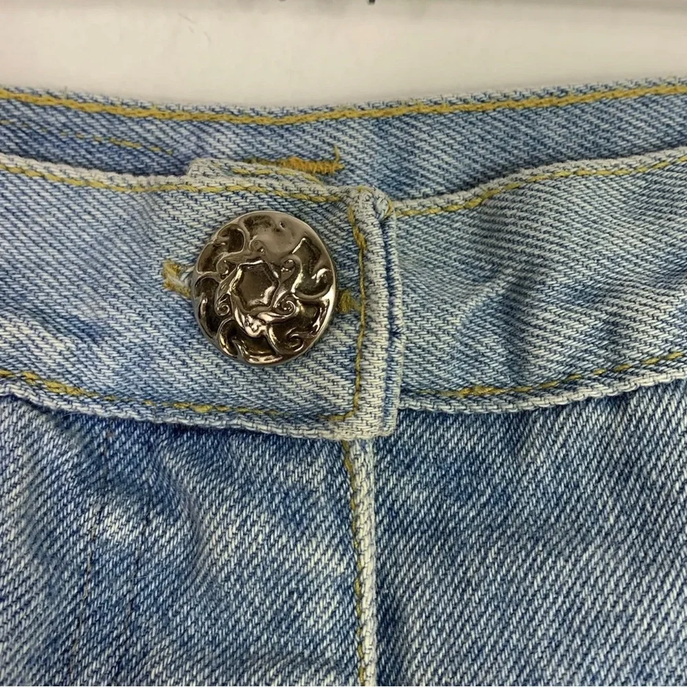 Vintage Explorer Light Blue Denim High Waist Jeans Gold Embroidered Size 14 - Picture 5 of 8